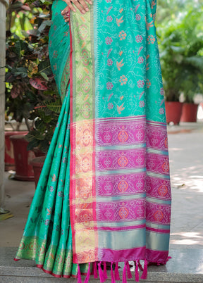 Sea Green Spun Silk Saree With Blouse Piece