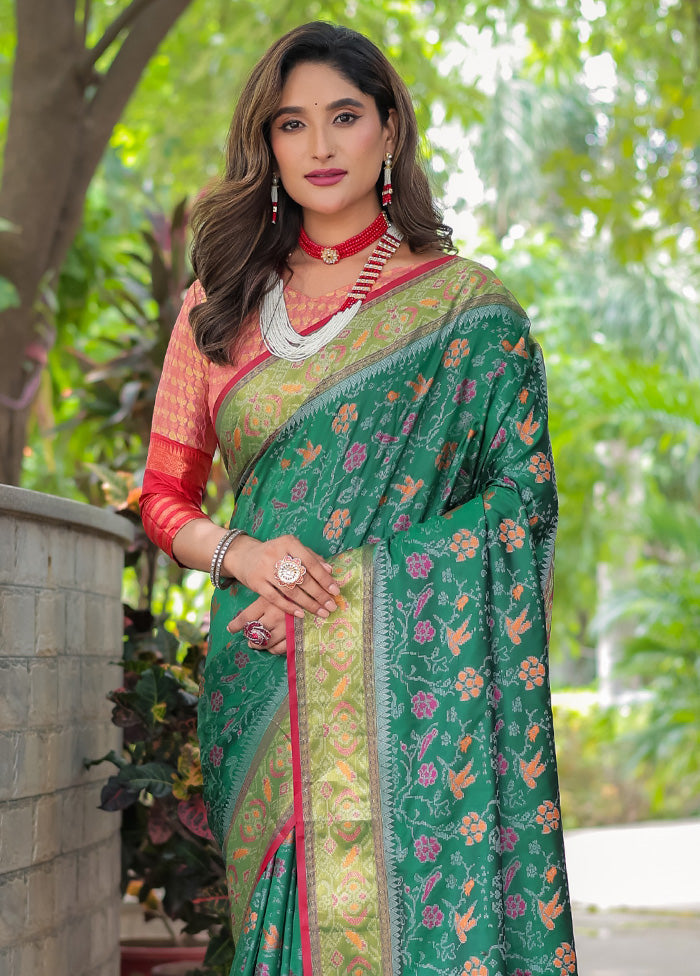 Green Spun Silk Saree With Blouse Piece