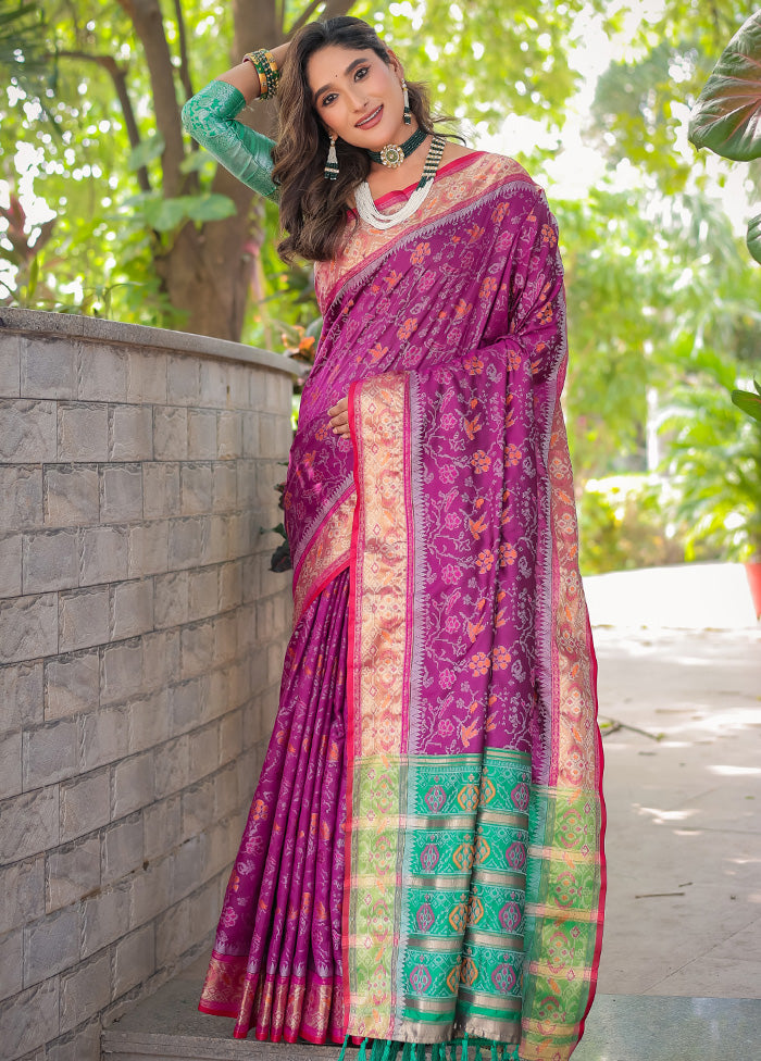 Purple Spun Silk Saree With Blouse Piece