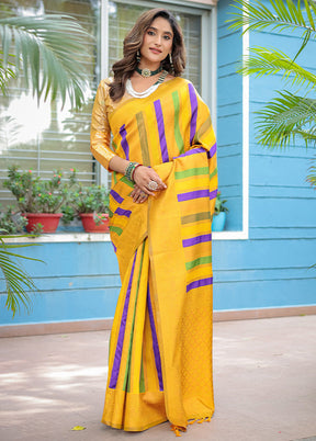 Yellow Kanjivaram Silk Saree With Blouse Piece