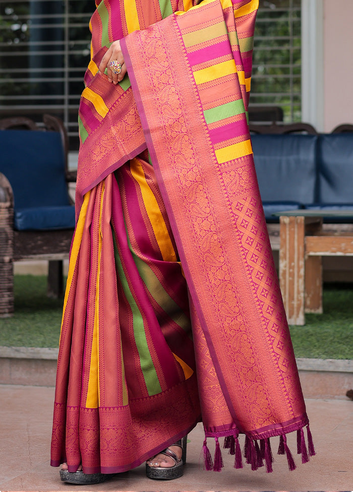 Maroon Kanjivaram Silk Saree With Blouse Piece