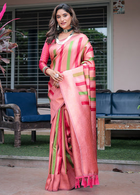 Peach Kanjivaram Silk Saree With Blouse Piece