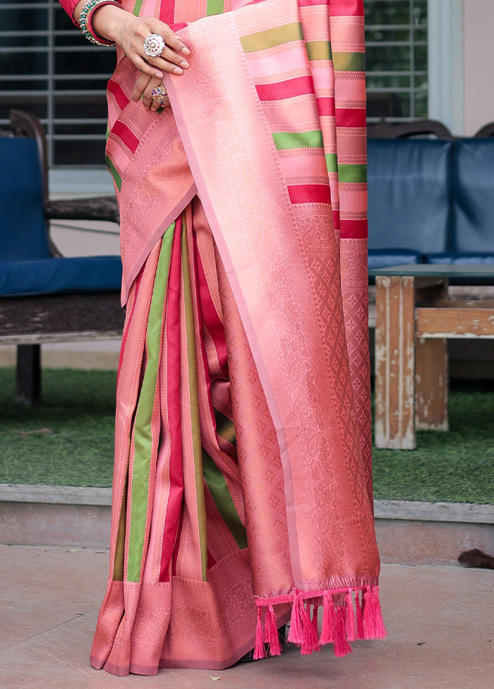 Peach Kanjivaram Silk Saree With Blouse Piece