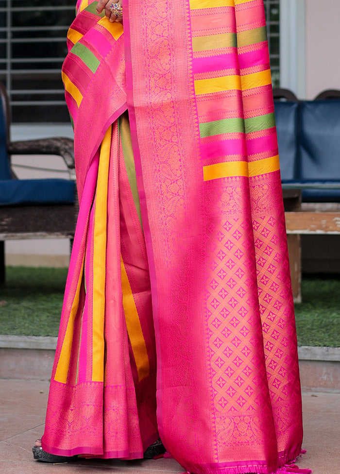 Pink Kanjivaram Silk Saree With Blouse Piece