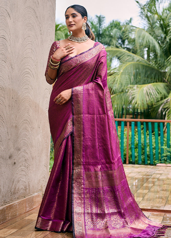 Wine Kanjivaram Silk Saree With Blouse Piece