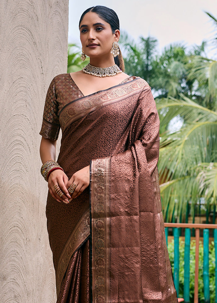 Brown Kanjivaram Silk Saree With Blouse Piece