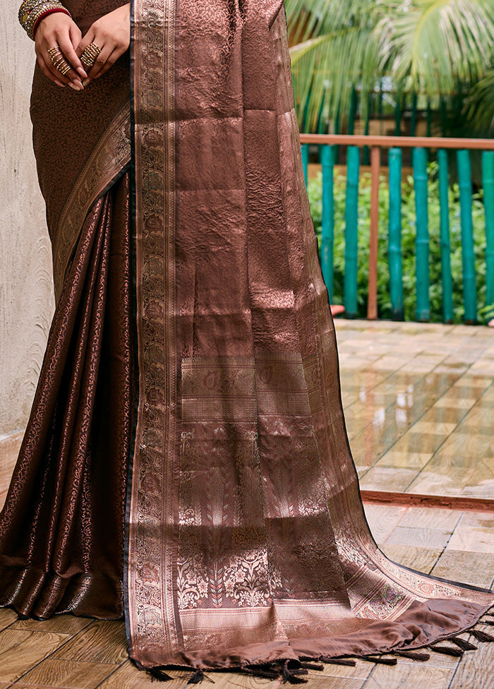 Brown Kanjivaram Silk Saree With Blouse Piece