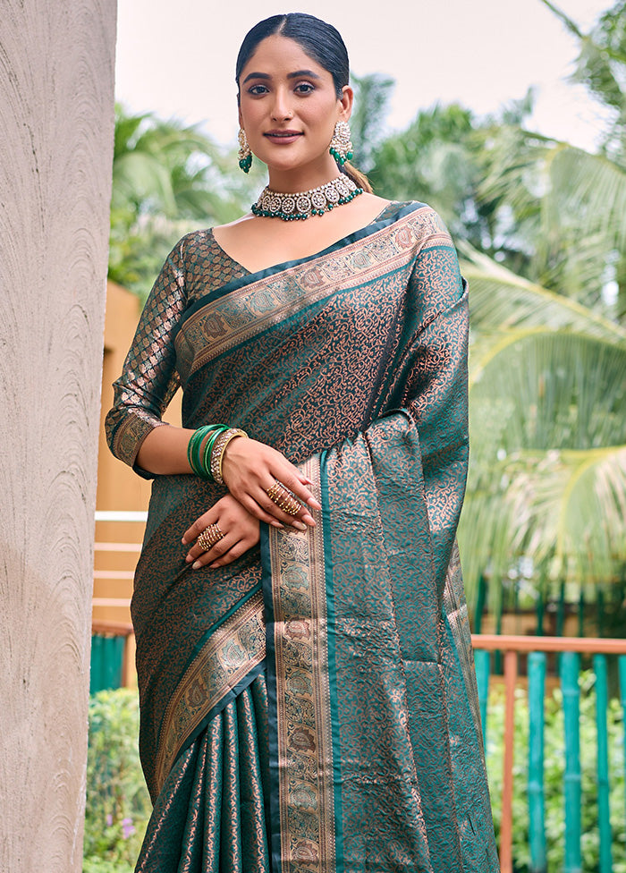 Bottle Green Kanjivaram Silk Saree With Blouse Piece