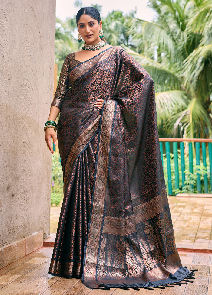 Black Kanjivaram Silk Saree With Blouse Piece