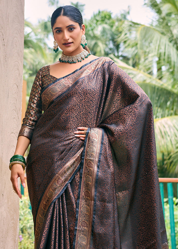 Black Kanjivaram Silk Saree With Blouse Piece