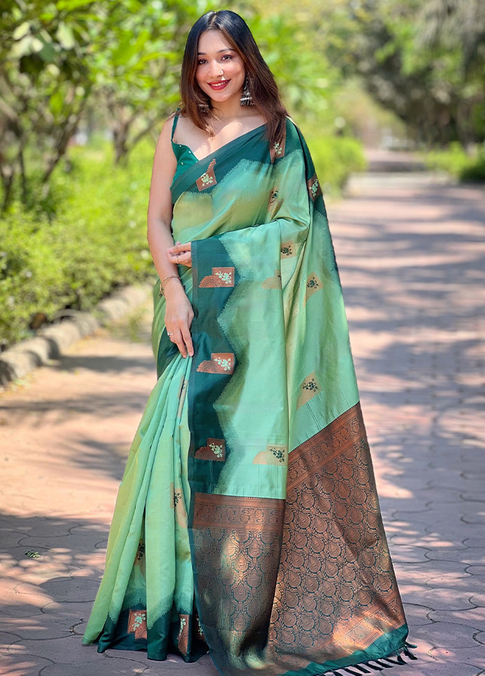 Sea Green Banarasi Silk Saree With Blouse Piece