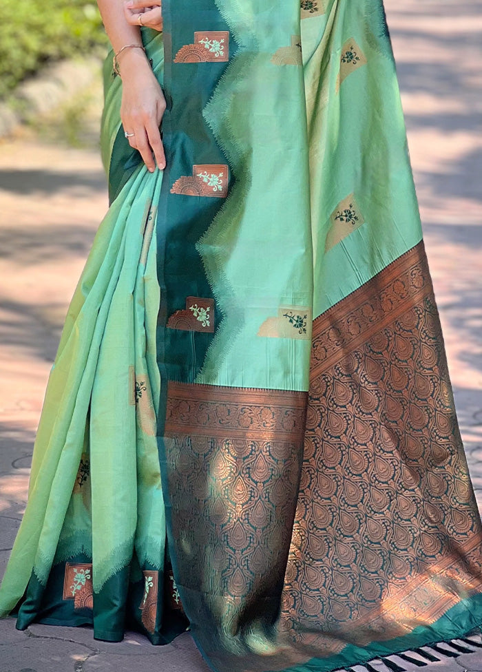 Sea Green Banarasi Silk Saree With Blouse Piece