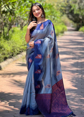 Grey Banarasi Silk Saree With Blouse Piece