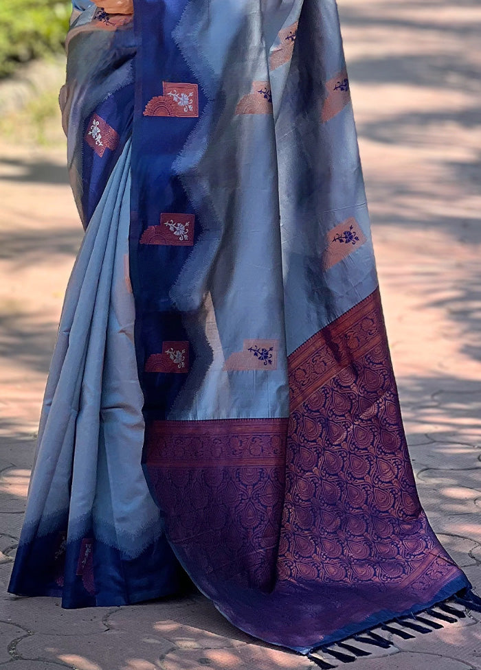 Grey Banarasi Silk Saree With Blouse Piece