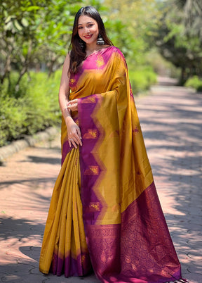 Mustard Banarasi Silk Saree With Blouse Piece