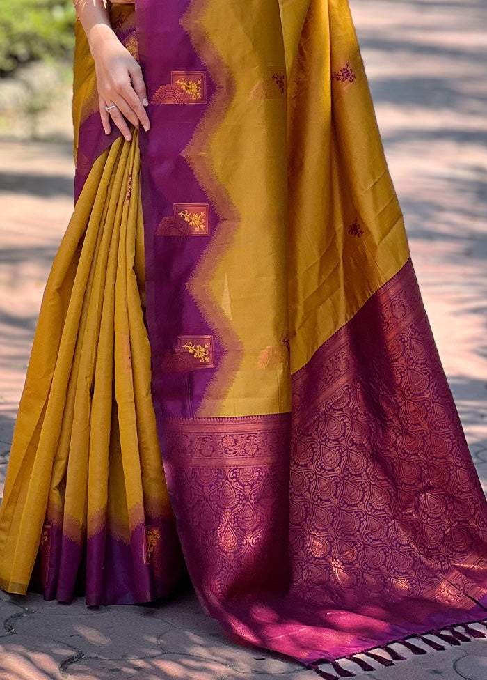 Mustard Banarasi Silk Saree With Blouse Piece