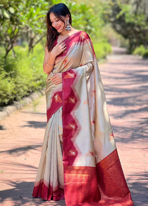 Grey Banarasi Silk Saree With Blouse Piece