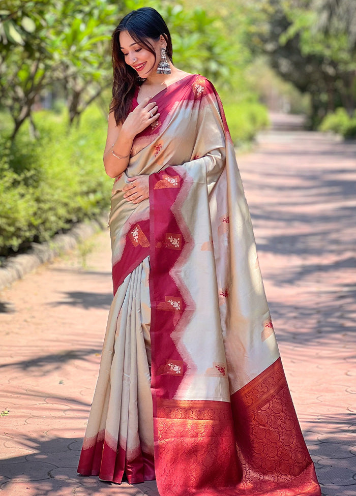 Grey Banarasi Silk Saree With Blouse Piece