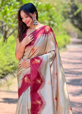 Grey Banarasi Silk Saree With Blouse Piece