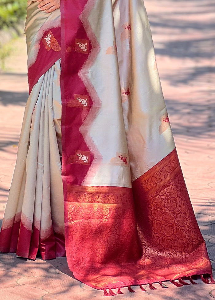 Grey Banarasi Silk Saree With Blouse Piece