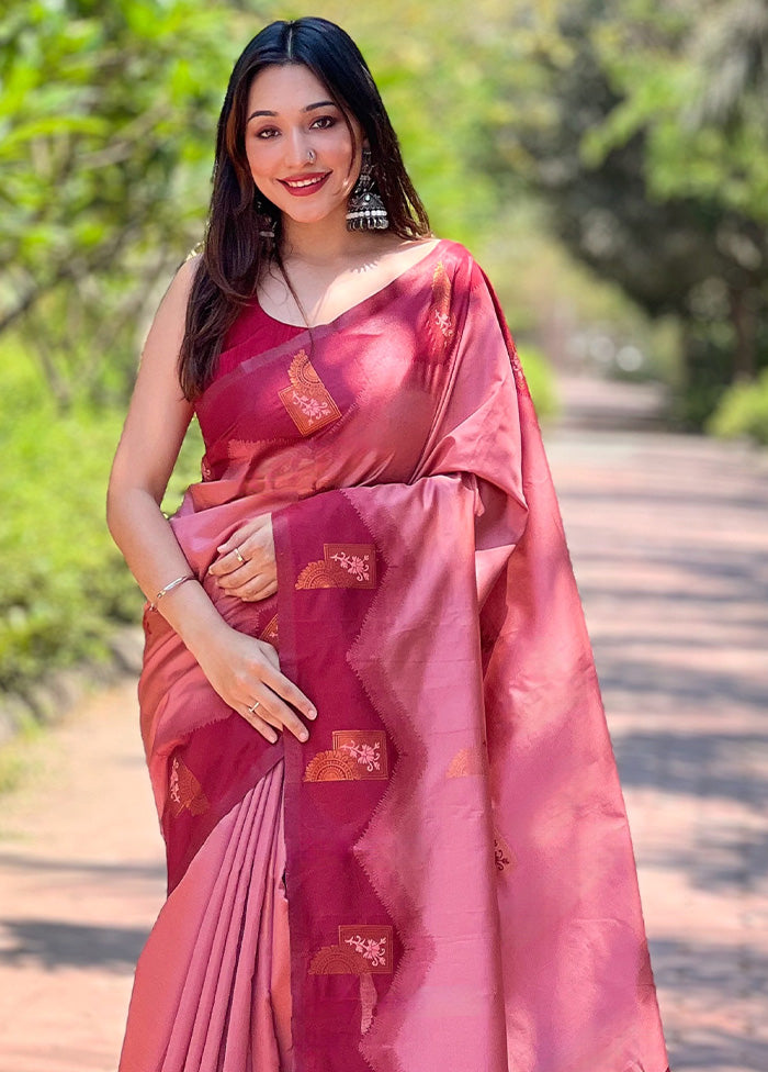 Peach Banarasi Silk Saree With Blouse Piece