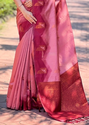 Peach Banarasi Silk Saree With Blouse Piece