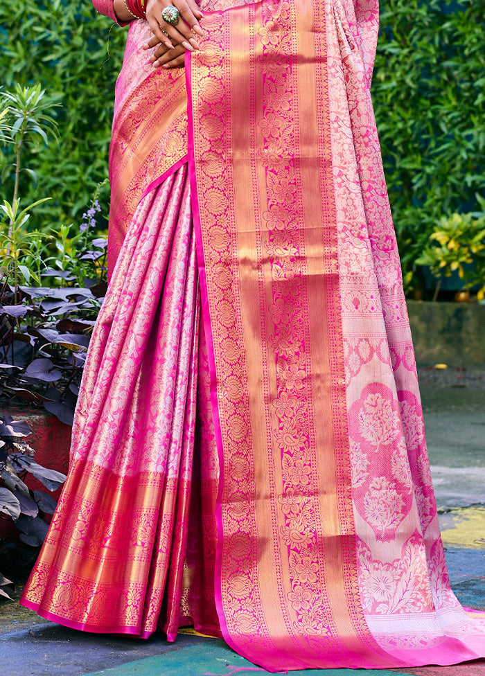 Pink Banarasi Silk Saree With Blouse Piece