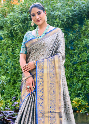 Grey Banarasi Silk Saree With Blouse Piece