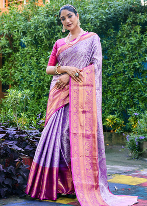 Purple Banarasi Silk Saree With Blouse Piece