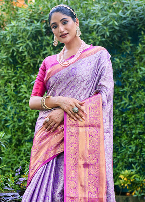 Purple Banarasi Silk Saree With Blouse Piece