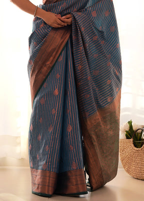 Blue Kanjivaram Silk Saree With Blouse Piece