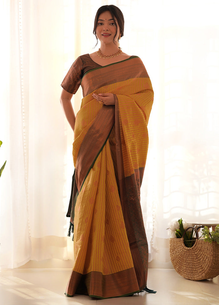 Mustard Kanjivaram Silk Saree With Blouse Piece