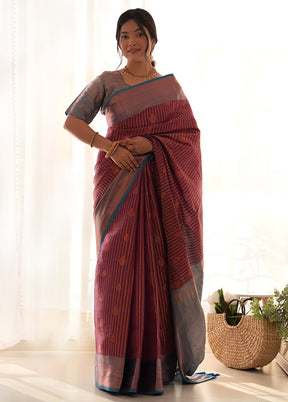 Wine Kanjivaram Silk Saree With Blouse Piece