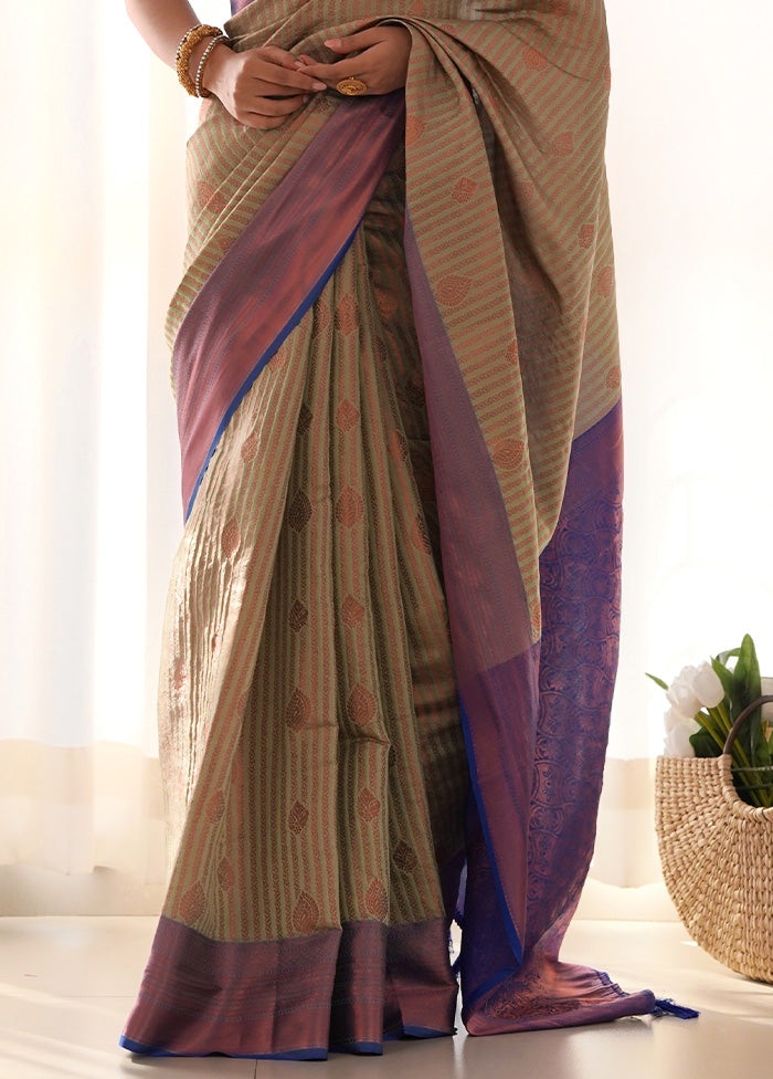 Olive Green Kanjivaram Silk Saree With Blouse Piece