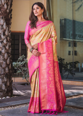 Yellow Spun Silk Saree With Blouse Piece