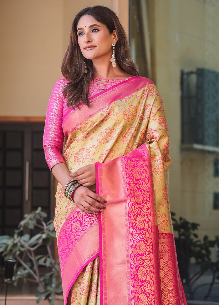 Yellow Spun Silk Saree With Blouse Piece