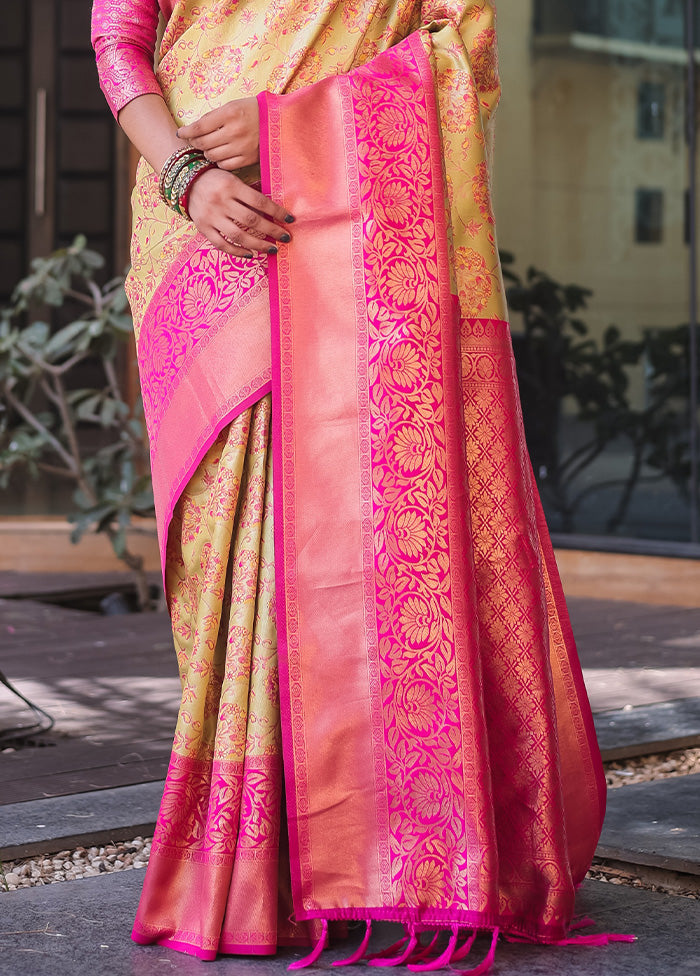 Yellow Spun Silk Saree With Blouse Piece