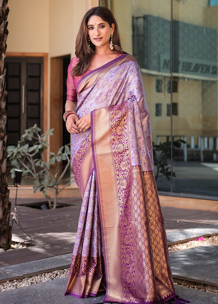 Purple Spun Silk Saree With Blouse Piece