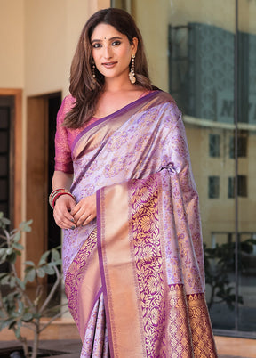 Purple Spun Silk Saree With Blouse Piece