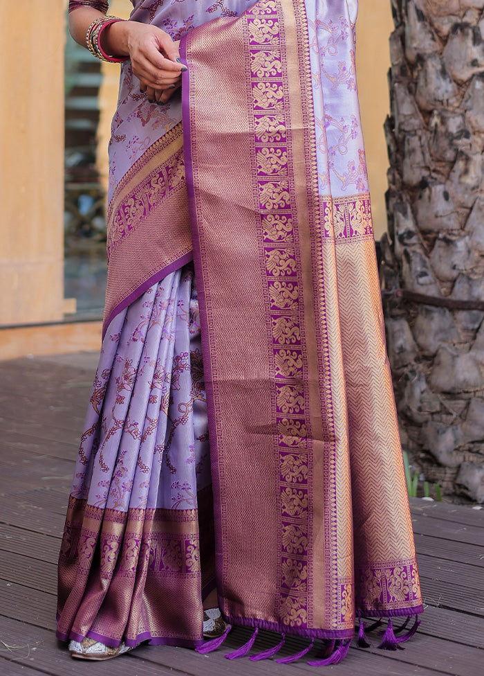 Light Purple Spun Silk Saree With Blouse Piece