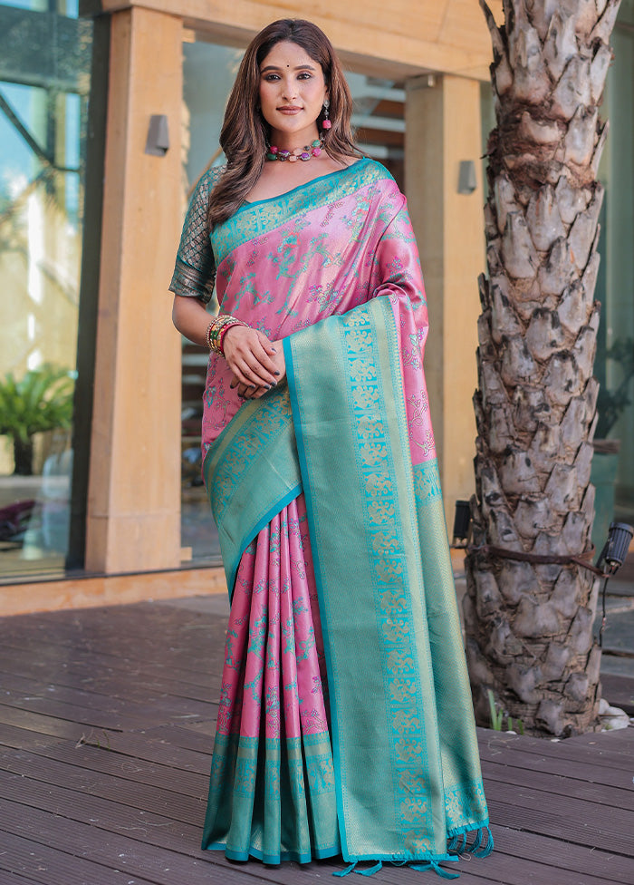 Baby Pink Spun Silk Saree With Blouse Piece