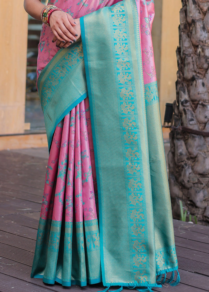 Baby Pink Spun Silk Saree With Blouse Piece