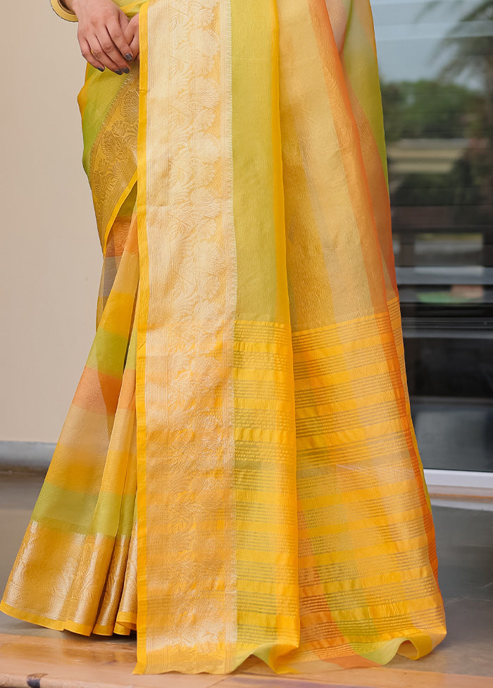 Yellow Banarasi Silk Saree With Blouse Piece