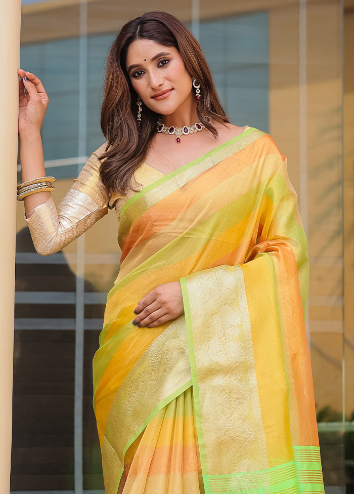 Green Banarasi Silk Saree With Blouse Piece