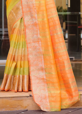 Yellow Banarasi Silk Saree With Blouse Piece