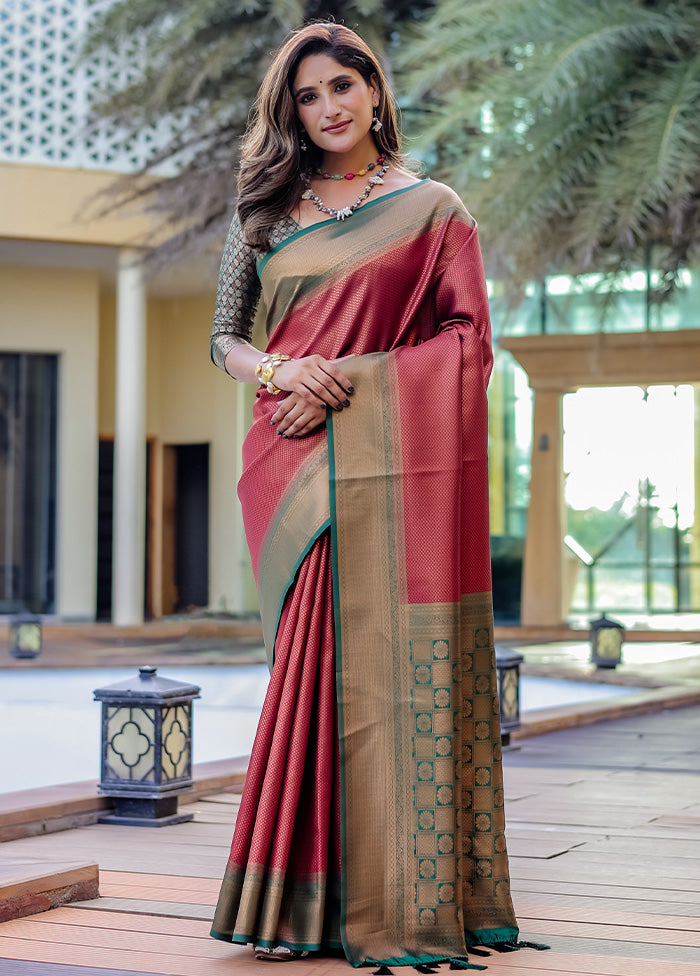 Maroon Kanjivaram Silk Saree With Blouse Piece