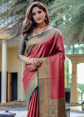 Maroon Kanjivaram Silk Saree With Blouse Piece