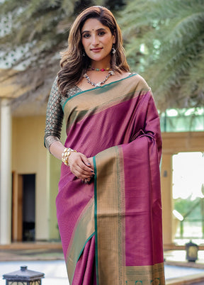 Purple Kanjivaram Silk Saree With Blouse Piece