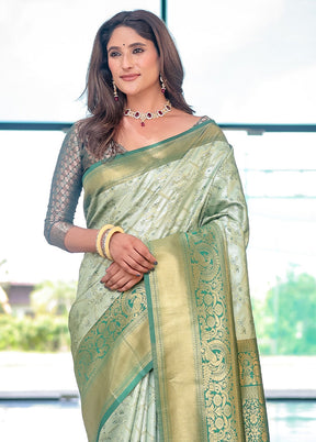 Pista Green Spun Silk Saree With Blouse Piece