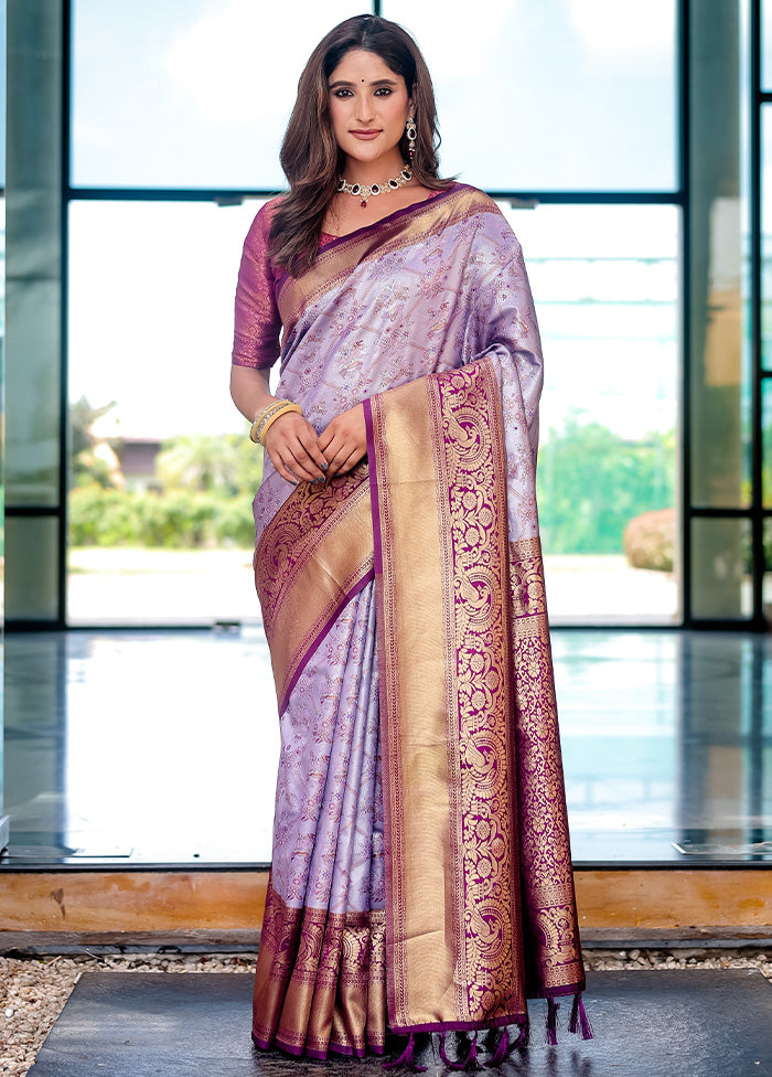 Light Purple Spun Silk Saree With Blouse Piece